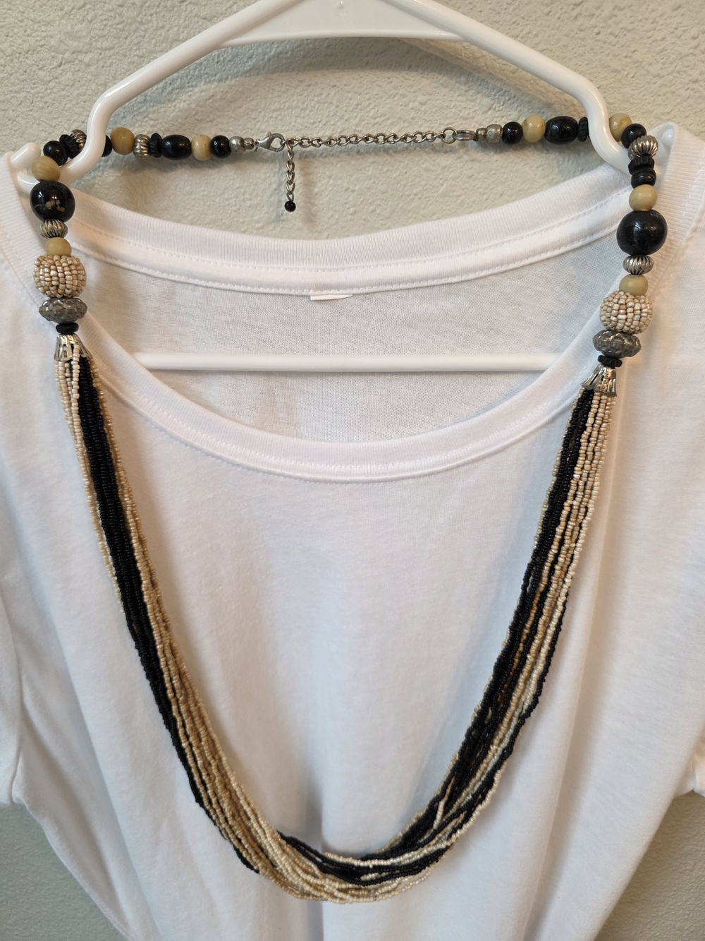Beaded Multi-Strand Necklace in Black & Tan - Women Jewelry #21